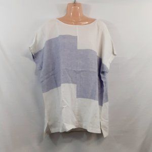 J. Jill White and Light Blue Colorblock Top
